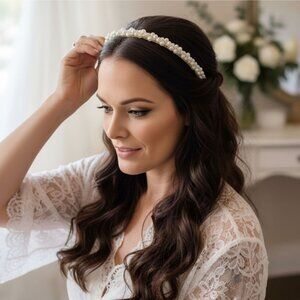 Pearl Embellished ✦ Gold Bridal Headband ✦ Twisted Double Strand Twisted Design